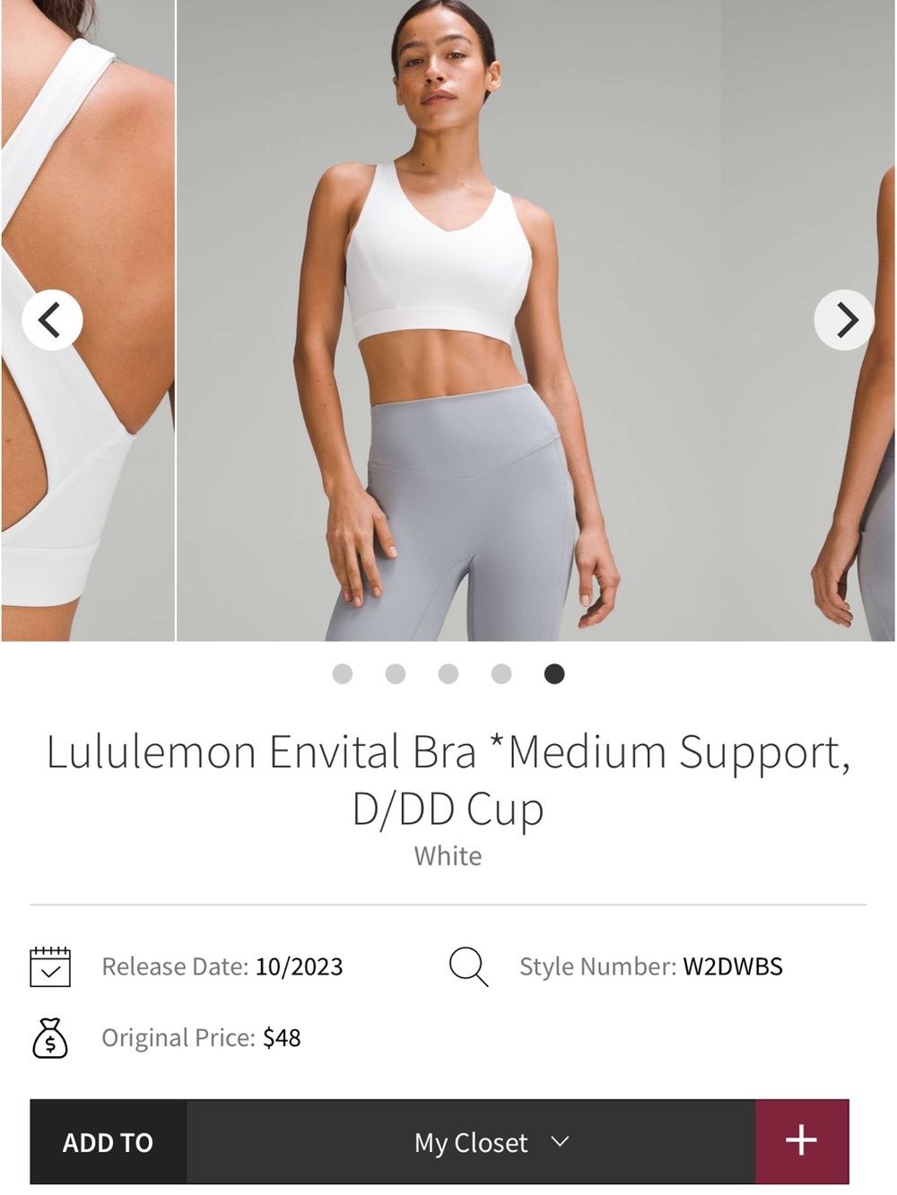 lululemon athletica Envital Medium Support Sports Bra - White